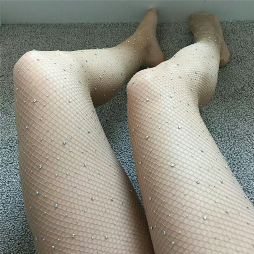 NEW Crotchless Rhinestone Fishnet Garter Tights - Picture 5 of 6